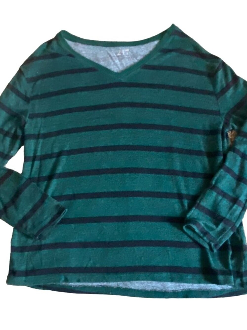 Maurices 24/7 Womens Striped V-Neck Blouse-Green-Size L-GUC